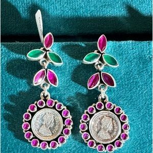 925 Sterling Silver Earrings with genuine Ruby and Emerald